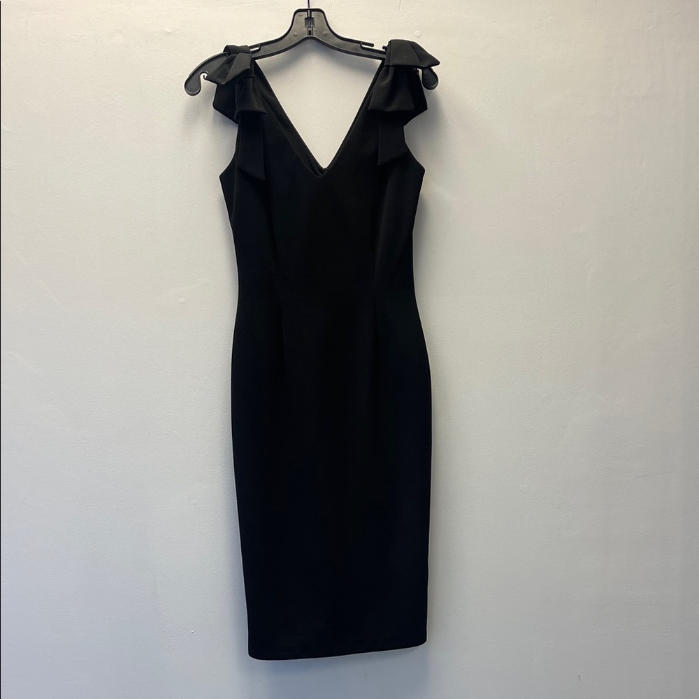 Chic Black Midi Dress with Ruffle Shoulders